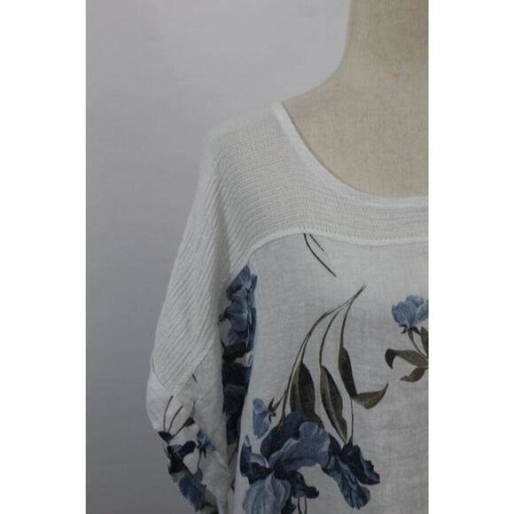LUNGO L'ARNO Sz 3x Blue White Floral Linen Top Blouse NWT Made in Italy - Picture 6 of 9